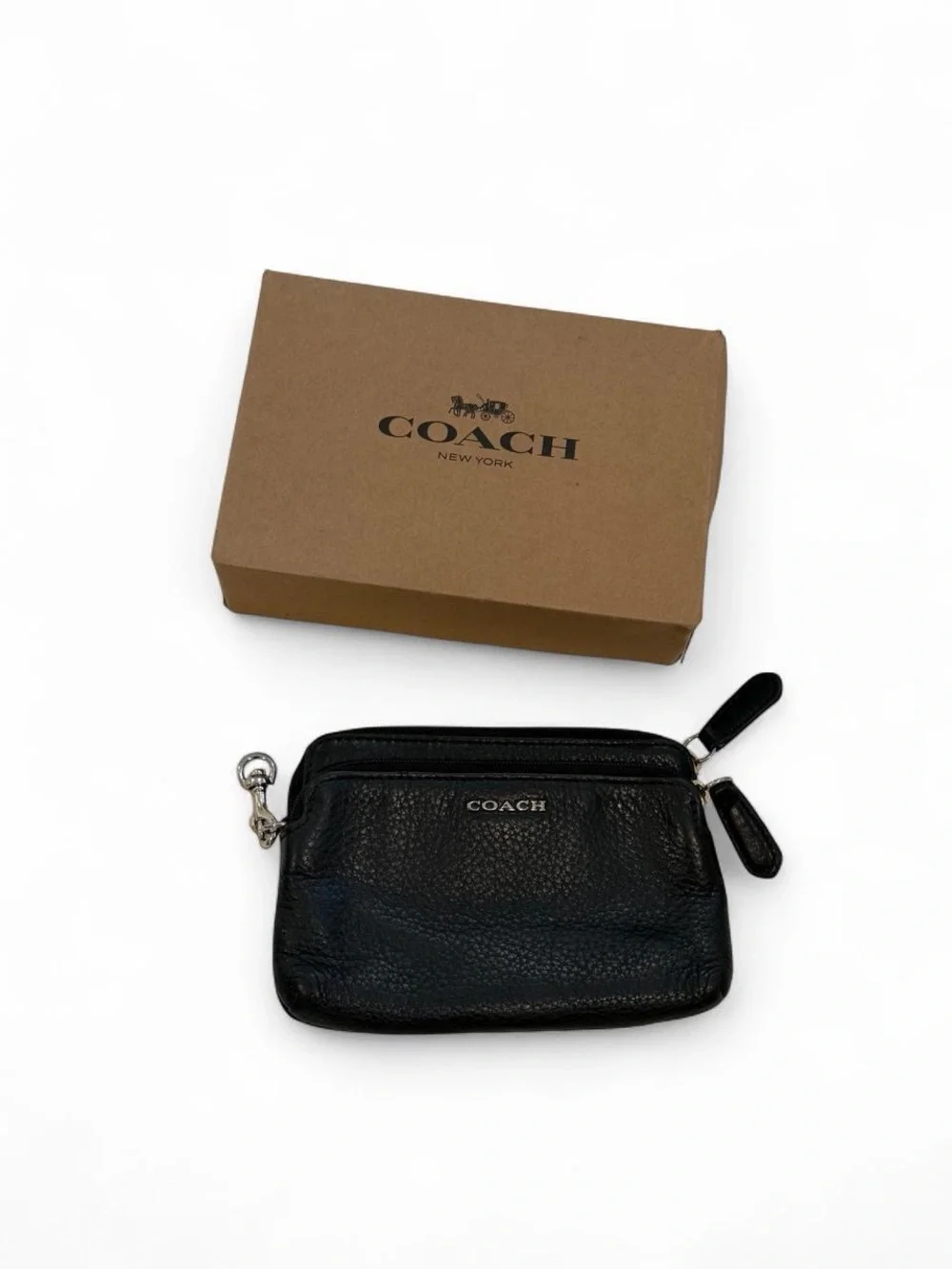Coach Pebbled Leather Key & Card Pouch with Zip